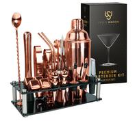 Mixology Bartender Kit - 24 pi ces Rose Gold Cocktail Shaker Set avec stand - Assentis de bar domicile Martini Shaker Jigger Muddler Chilling C