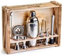 Mixology Bartender kit : Barre de 11 pièces Ustensiles de Cuisine avec support en bois rustique - Perfect Home Appli kit et ensemble de Shaker à cocktail pour une expérience remarquable Drink