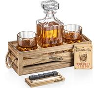 Mixology & Craft Ensemble de pierres à whisky - Carafe, verres à whisky et support en bois avec 6 pierres de refroidissement en granit et verres de 300 ml - Ensemble de carafe à whisky pour homme,