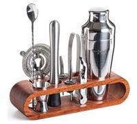 Mixology & Craft Kit de barman mixologie - Ensemble de 10 ustensiles de bar avec support en acajou argenté argent G