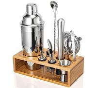 Mixology Ensemble Shaker à Cocktail 10 pièces avec Support en Bambou élégant : Shaker Matini, cuillère à mélanger, Pilon, doseur pour Bar