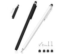 Mixoo Stylet rétractable 2 en 1 haute sensibilité avec pointe disque 6 mm pour iPad, iPhone, tablettes, tous les appareils à écran tactile capacitif (noir + blanc)