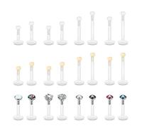 MixPiercing 24Pcs Piercing Labret Bioflex Plastique Levre Bouche Barres Transparent Silicone Tige pour Nez Medusa Madonna Tragus Helix Oreille 6mm 8mm 10mm 12mm 16G