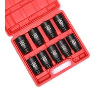 MIXPOWER Jeu de douilles à choc profondes 1/2", 6 points, CR-MO, métrique, 29 mm-38 mm, 9 pièces 1/2" Dr. Deep Spindle Axle Nut Impact Socket Set