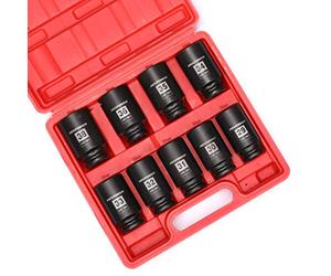 MIXPOWER Jeu de douilles à choc profondes 1/2", 6 points, CR-MO, métrique, 29 mm-38 mm, 9 pièces 1/2" Dr. Deep Spindle Axle Nut Impact Socket Set