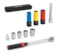 MIXPOWER Lot de 10 clés dynamométriques 1/2" pour roue de voiture 20-230 Nm avec extensions, douilles, adaptateur, double direction réglable, 72 dents, CR-V