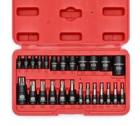 MIXPOWER Lot de 25 embouts Torx et douilles externes femelles, 13 embouts étoile (T8 - T60) et 12 embouts E-Torx femelles (E4-E22), ensemble de douilles de mécanicien automobile et moto de qualité