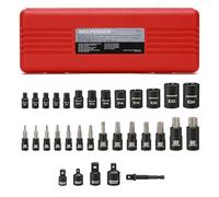 MIXPOWER Lot de 32 douilles Torx, 14 embouts étoile (T8-T70) et 13 douilles E-Torx (E4-E24), entraînement 6,35 mm, 9,5 mm et 1,27 cm, alliage d'acier CR-V et S2