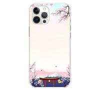 Mixroom - Coque arrière en TPU silicone souple pour iPhone 14 Motif Monte Fuji et Temple Japonais N1008