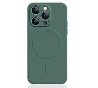 Mixroom - Coque de protection en TPU silicone souple pour iPhone 13 Pro compatible avec MagSafe Accessoires avec cercle magnétique intégré vert feuille