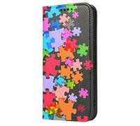 Mixroom - Étui à rabat pour iPhone 14 PRO Max avec support en cuir synthétique fermeture magnétique portefeuille partie intérieure en TPU souple fantaisie puzzle multicolore T407
