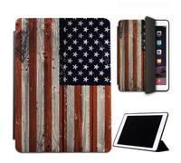 Mixroom - Étui pour iPad Mini 5 7,9 Pouces Modèle 2019 5 Gen. Coque pour Apple iPad Smart Case Prottetive Pliable Support Stand Dessin Couple Drapeau Utilisation Vintage Sur Bois M534