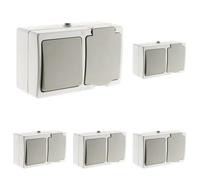 Mixte morizontal: V & V+ Prise 2P+T 16A Gris Clair IP54 - Akya (Lot de 5)