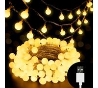 Mixtooltoys Guirlande lumineuse à 80 LED en forme de globe, guirlande lumineuse USB étanche pour intérieur et extérieur (blanc chaud)