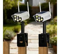 Mixtooltoys Lot de 2 fausses caméras de sécurité factices avec détecteur de mouvement et lumière d'inondation, simulation de surveillance pour intérieur et extérieur, blanc solaire