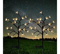 Mixtooltoys Lot de 2 lampes solaires d'extérieur décoratives avec 20 LED en forme de fleur de cerisier Blanc chaud Pour cour, allée, patio, pelouse, Noël