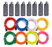 Mixtooltoys Lot de 8 Néons El Wire, Fil Lumineux Électroluminescent Stroboscopique Festival Burning Man Fêtes Déguisées Décoration de Bar - 8 couleurs, rouge vert bleu blanc rose orange citron jaune