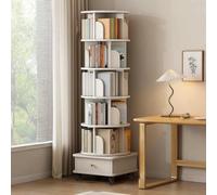 Mixtric Bibliothèque Rotative à 5/6 Niveaux avec Tiroirs, Tour Bibliothèque d'angle Rotative 360° pour Exposition, Petite Bibliothèque Tournante pour Maison et Bureau,Blanc,6 Tier