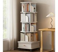 Mixtric Bibliothèque Rotative à 5/6 Niveaux avec Tiroirs, Tour Bibliothèque d'angle Rotative 360° pour Exposition, Petite Bibliothèque Tournante pour Maison et Bureau,Blanc,5 Tier