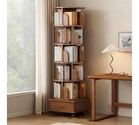 Mixtric Bibliothèque Rotative à 5/6 Niveaux avec Tiroirs, Tour Bibliothèque d'angle Rotative 360° pour Exposition, Petite Bibliothèque Tournante pour Maison et Bureau,Walnut,6 Tier