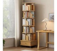 Mixtric Bibliothèque Rotative à 5/6 Niveaux avec Tiroirs, Tour Bibliothèque d'angle Rotative 360° pour Exposition, Petite Bibliothèque Tournante pour Maison et Bureau,Natural Wood,6 Tier