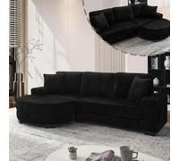 Mixtric Canapé d'angle Forme L, Canapé 4 Places, Tissu Velours CôTelé Classique, Conception Modulaire avec Pouf Ovale, 2 Coussins Inclus, pour Salons, Appartements et Bureaux,Noir