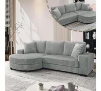 Mixtric Canapé d'angle Forme L, Canapé 4 Places, Tissu Velours CôTelé Classique, Conception Modulaire avec Pouf Ovale, 2 Coussins Inclus, pour Salons, Appartements et Bureaux,Gris