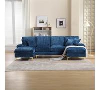 Mixtric Canapé Modulable Moderne, Canapé d'angle en Forme U avec Deux SièGes Inclinables, Pieds en MéTal et Coussins, pour Salon, Chambre, Bureau, Appartement, Villa, SéJour,Bleu