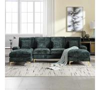 Mixtric Canapé Modulable Moderne, Canapé d'angle en Forme U avec Deux SièGes Inclinables, Pieds en MéTal et Coussins, pour Salon, Chambre, Bureau, Appartement, Villa, SéJour,Vert