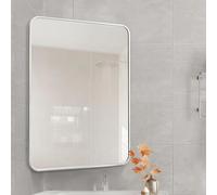 Mixtric Miroir Salle Bain avec Cadre Aluminium, Miroir Salle Bain TéLescopique Pivotant, Miroir DéCoratif Rectangulaire Support, Pivotement 360°, SéCurité RéSistance Explosions,Blanc,75 * 100CM