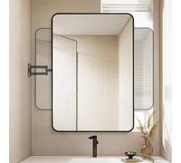 Mixtric Miroir Salle Bain avec Cadre Aluminium, Miroir Salle Bain TéLescopique Pivotant, Miroir DéCoratif Rectangulaire Support, Pivotement 360°, SéCurité RéSistance Explosions,Noir,70 * 90CM