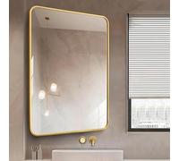 Mixtric Miroir Salle Bain avec Cadre Aluminium, Miroir Salle Bain TéLescopique Pivotant, Miroir DéCoratif Rectangulaire Support, Pivotement 360°, SéCurité RéSistance Explosions,d'or,60 * 80CM