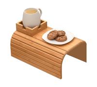 Mixtric Plateau Porte Gobelet Pliable Bambou, Plateau Accoudoir Canapé, Tablette AntidéRapante pour Accoudoir, Boissons, TéLéPhone et TéLéCommande, Nouveau Design pour Canapé et Fauteuil,A