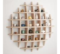 Mixtric Porte Tasse à Thé en Bois de Style Chinois, éTagèRe Murale pour ThéIèRe, éTagèRe de Rangement DéCorative pour Salon, Cuisine et Espaces Commerciaux,Natural,39.37x39.37in