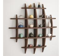 Mixtric Porte Tasse à Thé en Bois de Style Chinois, éTagèRe Murale pour ThéIèRe, éTagèRe de Rangement DéCorative pour Salon, Cuisine et Espaces Commerciaux,Noir,35.43x35.43in