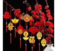 Mixweer Lot de 72 décorations pour le Nouvel An chinois, pendentifs en forme de nœud chinois rouge, décoration traditionnelle du printemps, décoration du Nouvel An lunaire, pendentifs porte-bonheur