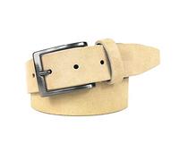 MixYourBeauty MYB Ceinture plate pour homme en daim véritable - 35 mm - Made In Italy - Fait main (Beige, 100-115 cm)