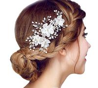 Miya® 1 peigne à cheveux glamour avec quatre magnifiques fleurs en tulle douce Perles et cristaux Forme YY02 Coiffure de mariage Bijou de cheveux Cérémonie Mariée