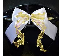 Miya@ Lot de 10 nœuds d'antenne de voiture faits main - De grande qualité - Décoration de mariage - Ornements de voiture - Avec ruban à cœurs - Satin or