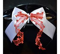 Miya@ Lot de 10 nœuds d'antenne de Voiture Faits Main - De Grande qualité - Décoration de Mariage - Ornements de Voiture - avec Ruban à cœurs - Satin pastèque Rouge