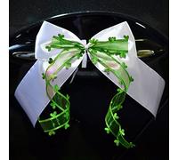 Miya@ Lot de 10 nœuds d'antenne de voiture faits main - De grande qualité - Décoration de mariage - Ornements de voiture - Avec ruban à cœurs - Satin grüne