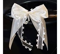 Miya@ Lot de 10 nœuds d'antenne de voiture faits main - De grande qualité - Décoration de mariage - Ornements de voiture - Avec ruban à cœurs - Satin beige