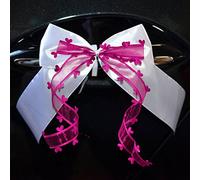 Miya@ Lot de 10 nœuds d'antenne de voiture faits main - De grande qualité - Décoration de mariage - Ornements de voiture - Avec ruban à cœurs - Satin framboise