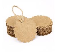 Miya® Lot de 100 étiquettes en papier en forme de fleur, étiquettes de prix, étiquettes pour cadeau, étiquettes avec cordon, étiquettes en papier, étiquettes pour bagages, mariage, fête, bricolage, décoration