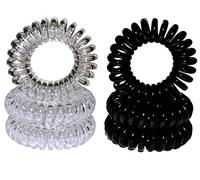 Miya® Lot de 6 élastiques à cheveux noirs style câble de téléphone, mini spirales en plastique, bijoux pour cheveux, bracelet