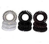 Miya Set of 9Superior Hair Scrunchie in Black Brown and Crystal Clear Plastic Mini, 3Pieces Elastic Telephone Line Cable Wire Spiral Telephone Hair Scrunchie Bracelet by Miya beautycenter