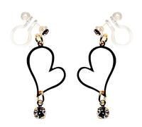 Miyabi Grace Boucles d'oreilles élégantes pendantes en forme de cœur doré avec strass en cristal invisibles, confortables et non percées, Résine, Non connu