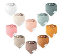 Miyacare 10 bavoirs triangulaires pour bébé, 100% Coton Biologique, Doux Absorbant, avec 4 Bouton Réglable, pour Bébés, Tout-petits et Nouveau-nés Garçons (Couleur claire)