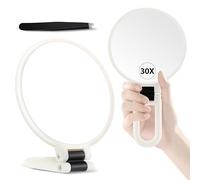 Miyadiva Miroir à Main Grossissant Double Face 30X/1X Portable de Voyage pour Épilation et Maquillage avec Poignée Réglable à 360°