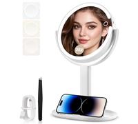MIYADIVA Miroir de maquillage avec lumières, miroir grossissant x30 avec interrupteur à 2 côtés, miroir de courtoisie avec 3 couleurs et luminosité réglable, 80 LED, cadeau idéal pour le maquillage